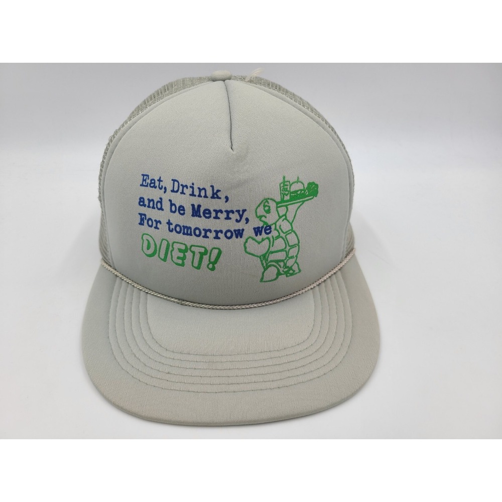 Vintage Eat Drink & Be Merry For Tomorrow We Diet Mesh Trucker Snapback Hat Cap